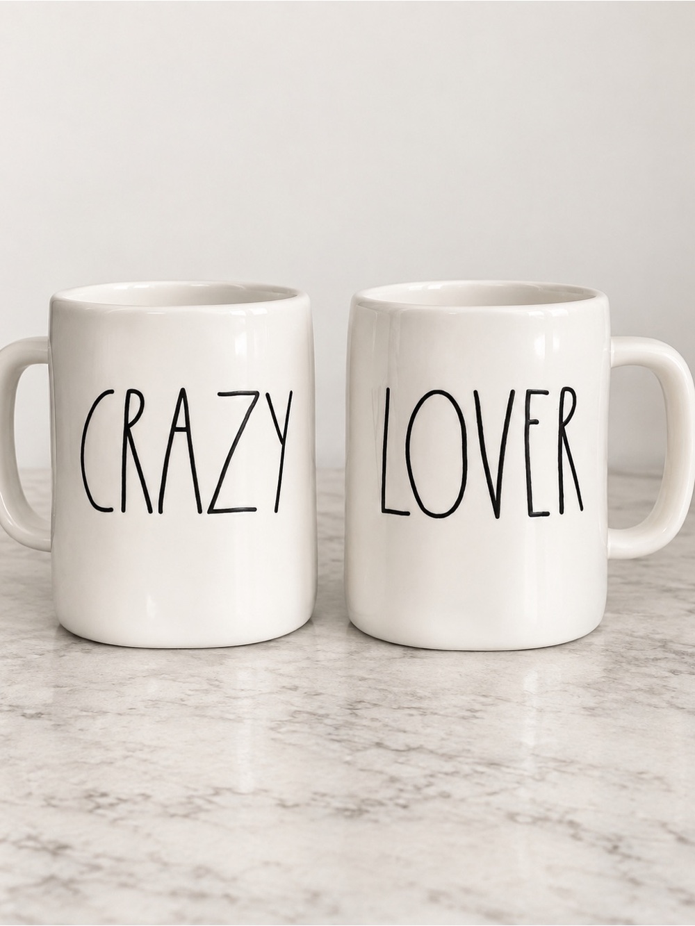 Rae Dunn Bundle of White "Crazy" and "Lover" Ceramic Mug Set